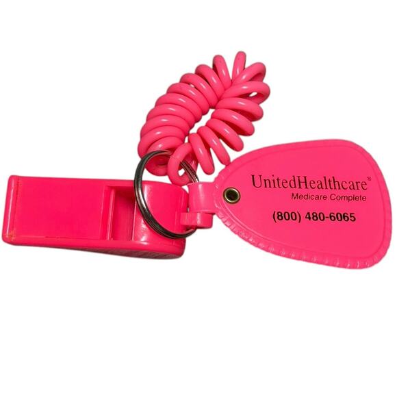 United Healthcare Keychain Safety Whistle Plastic Retro Neon Pink Orange Rare 2 - Picture 5 of 7